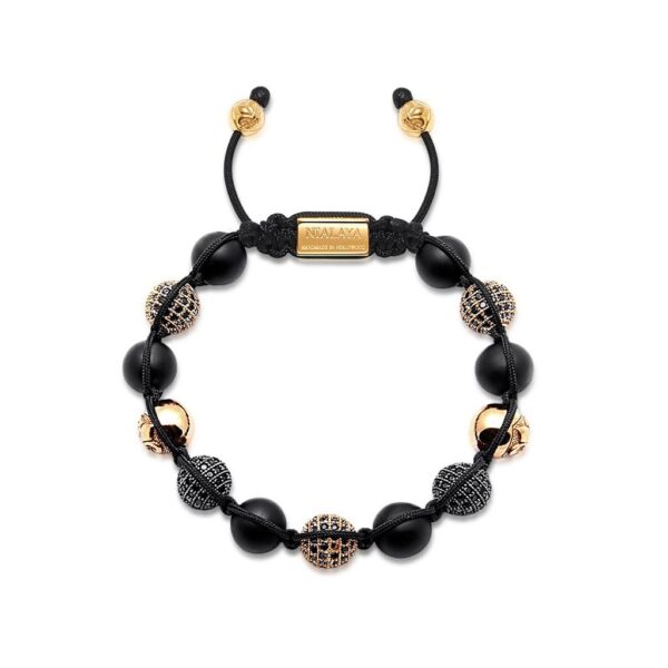 Nialaya Men's Beaded Bracelet with Matte Onyx and Black/Gold CZ Diamonds | MCZ10ST_033/M