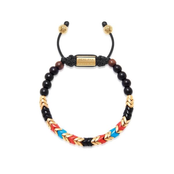 Nialaya Men's Snake Bead Bracelet - Black, Gold, Turquoise, and Red | MGRD6_010
