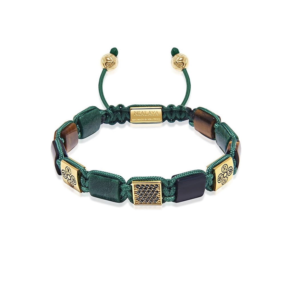 Nialaya The Dorje Flatbead Collection &#8211; Green African Jade, Matte Onyx, and Brown Tiger Eye