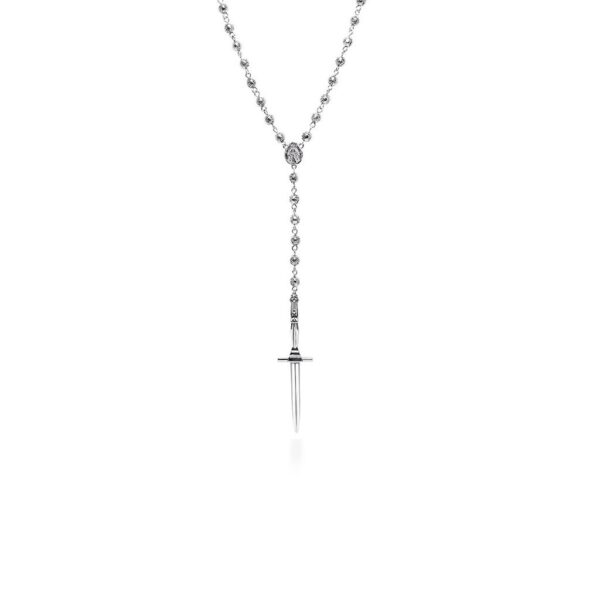 Nialaya Men's Silver Rosary Necklace MSP_012