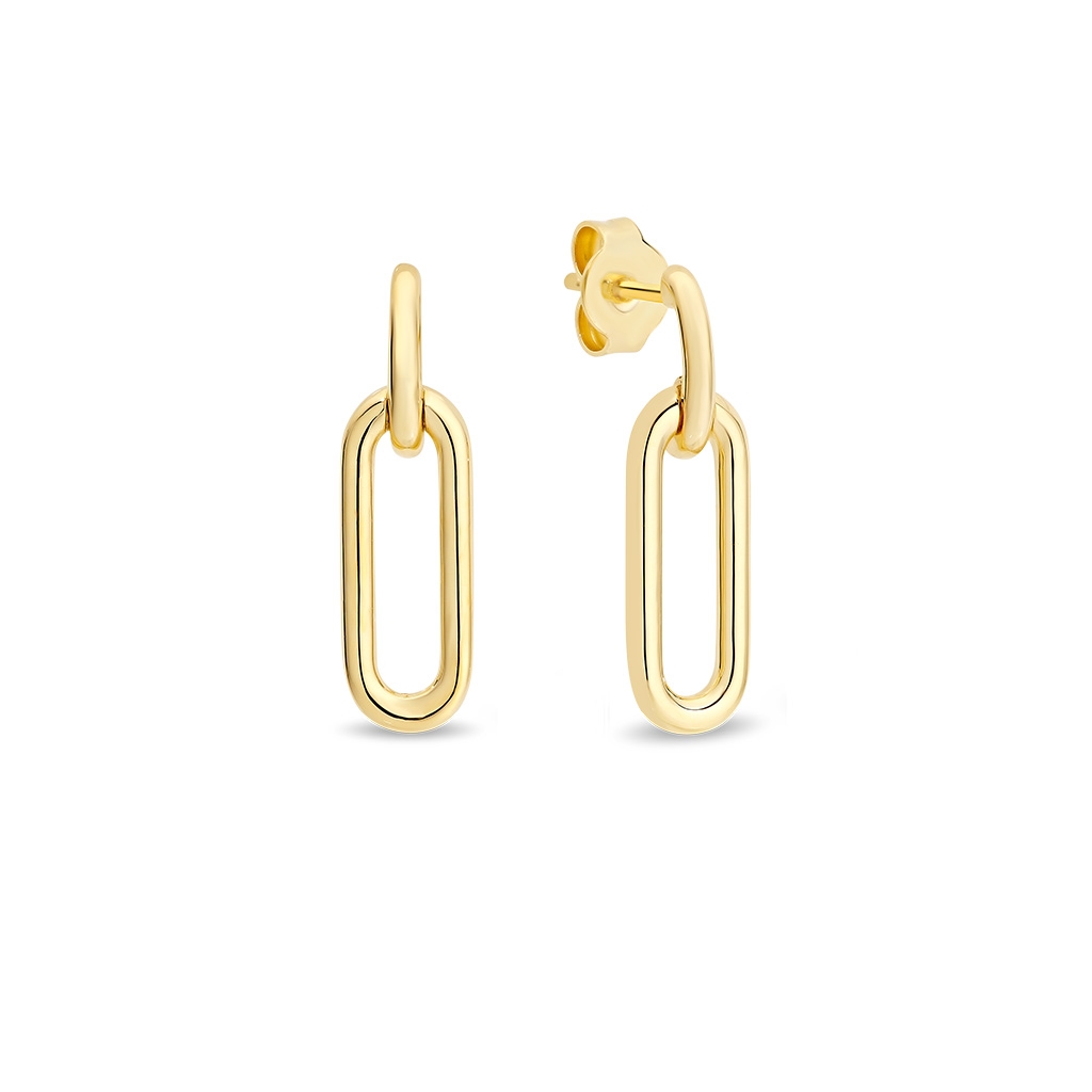 Oval Link Plain Gold Drop Earrings