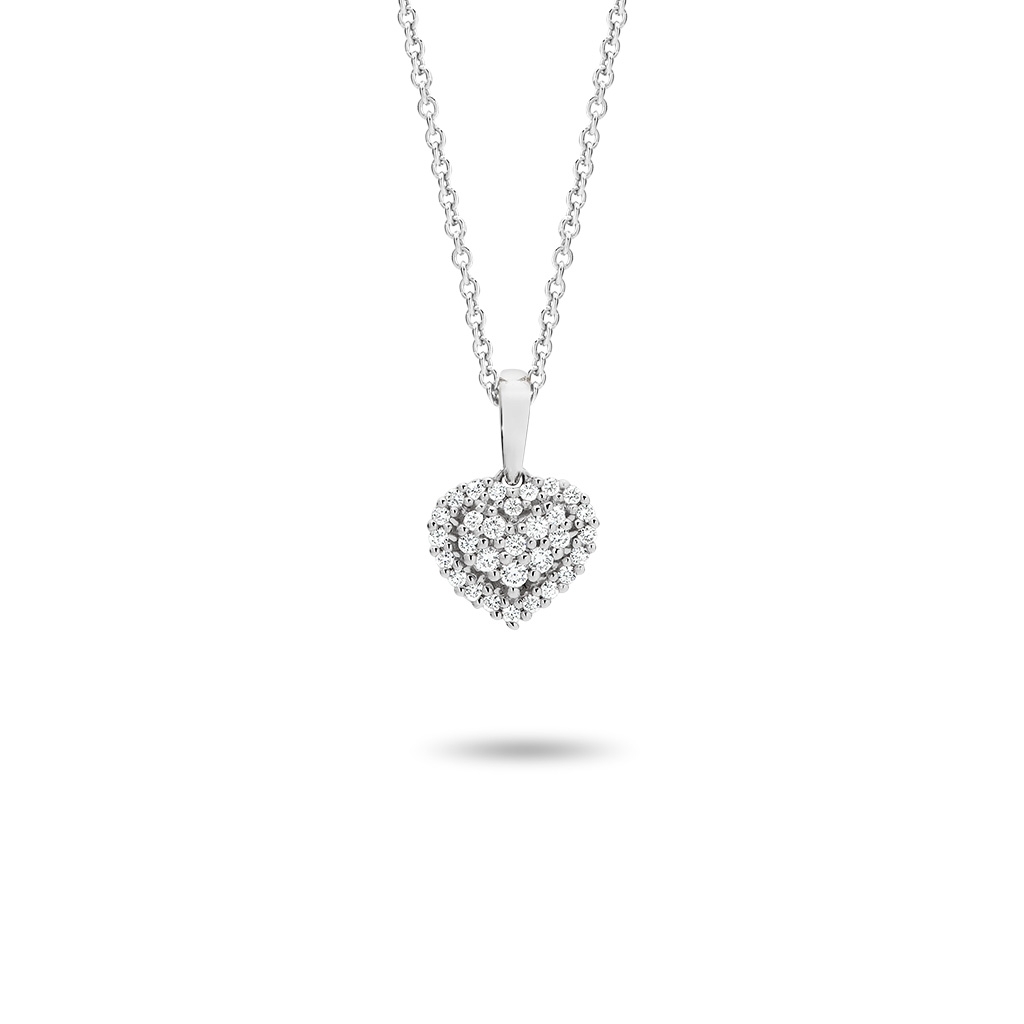 18K White Gold Diamond Cluster Heart Pendant
