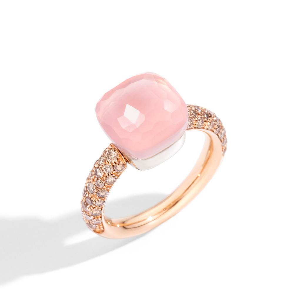 Pomellato Nudo Classic Champagne Diamonds & Rose Quartz Ring