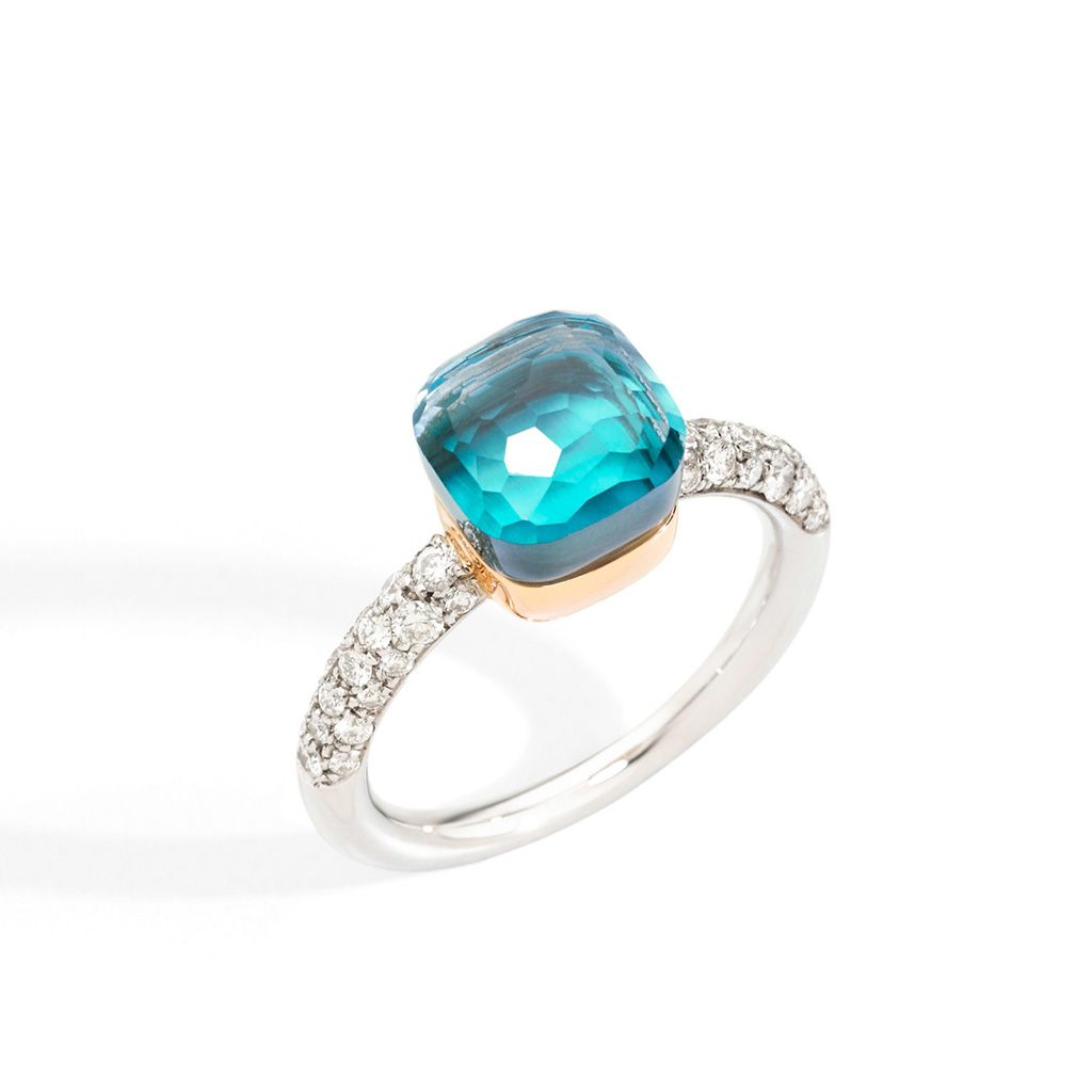 Pomellato Nudo Petite Diamonds & Sky Blue Topaz Ring