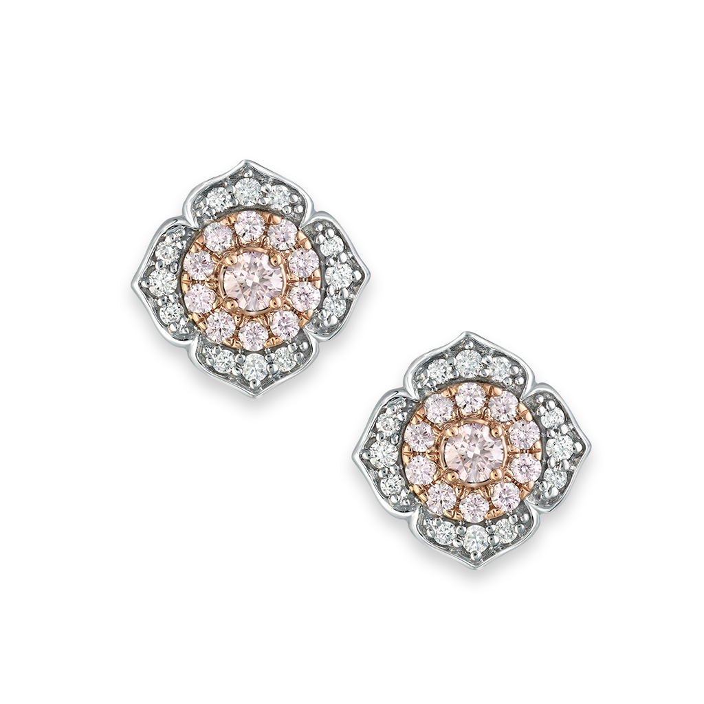 White & Argyle Pink Diamond Round Blush Allegria Earrings