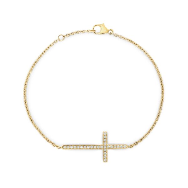 18K Yellow Gold Diamond Pave Cross Bracelet