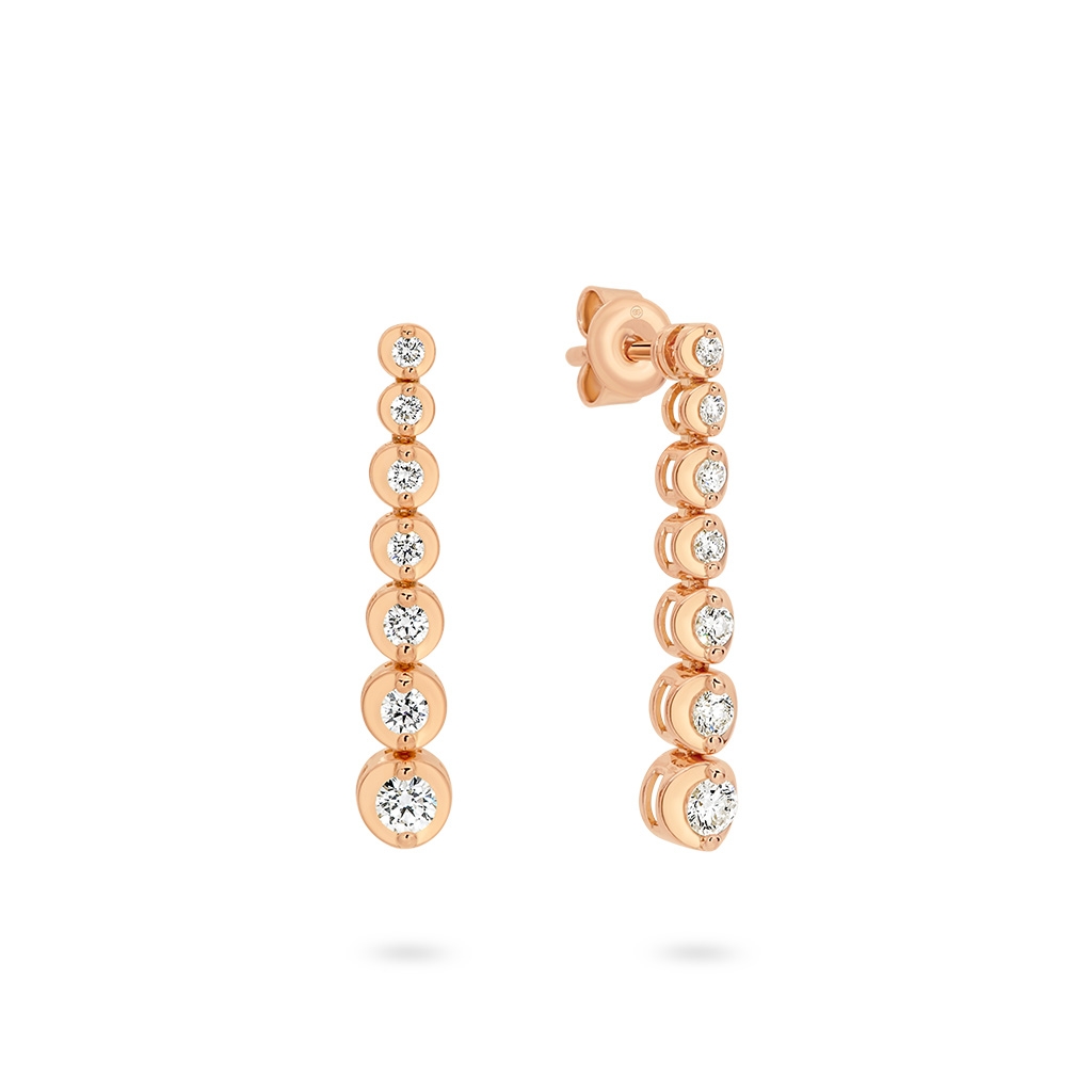 Classic Graduated Diamond Drop Earrings in Rose Gold