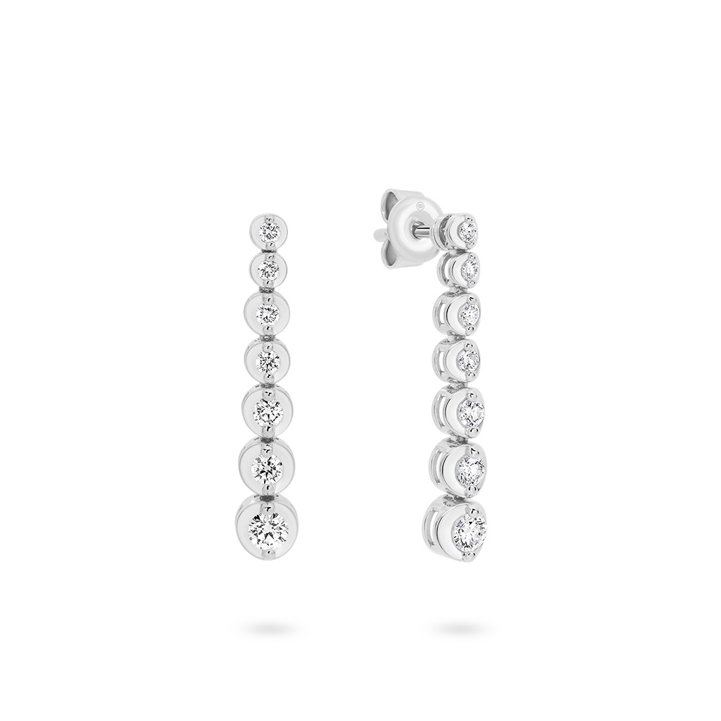 Classic Graduated Diamond Drop Earrings in White Gold