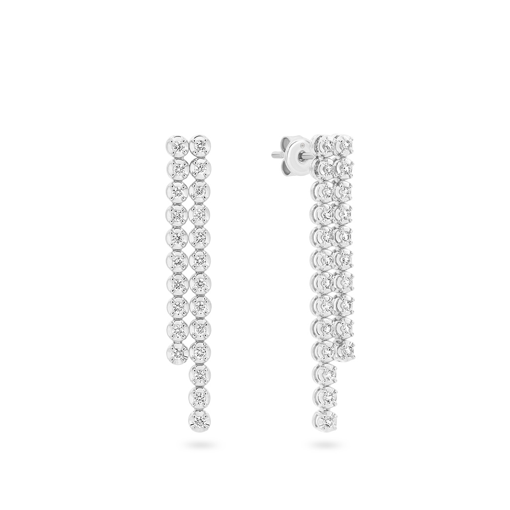 Two Row Classic Diamond Drop Earrings in White Gold