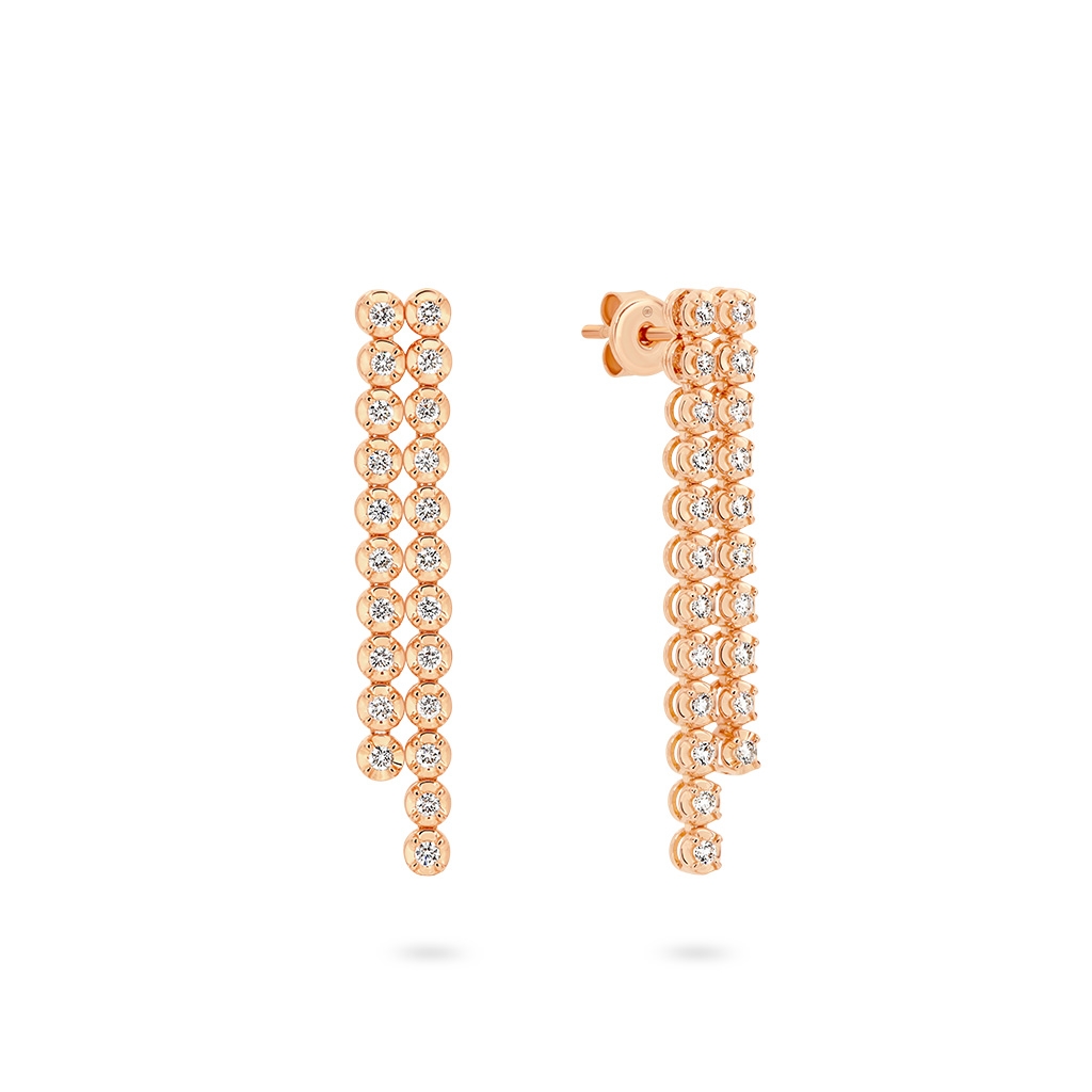 Two Row Classic Diamond Drop Earrings in Rose Gold