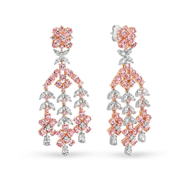 Leyla Rose Pink & White Cubic Zirconia Silver Chandelier Sephora Earrings | LR-ED70 Earrings
