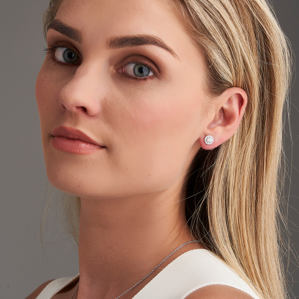 Halo diamond sales earrings 1 ct