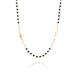 Faith Jewellery Collection Miraculous Medal & Cross Black Agate Necklace in Yellow Gold