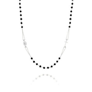 Faith Jewellery Collection 18K White Gold & Black Agate Blessed Virgin Mary Medal & Cross Necklace | ROC015DG-WG