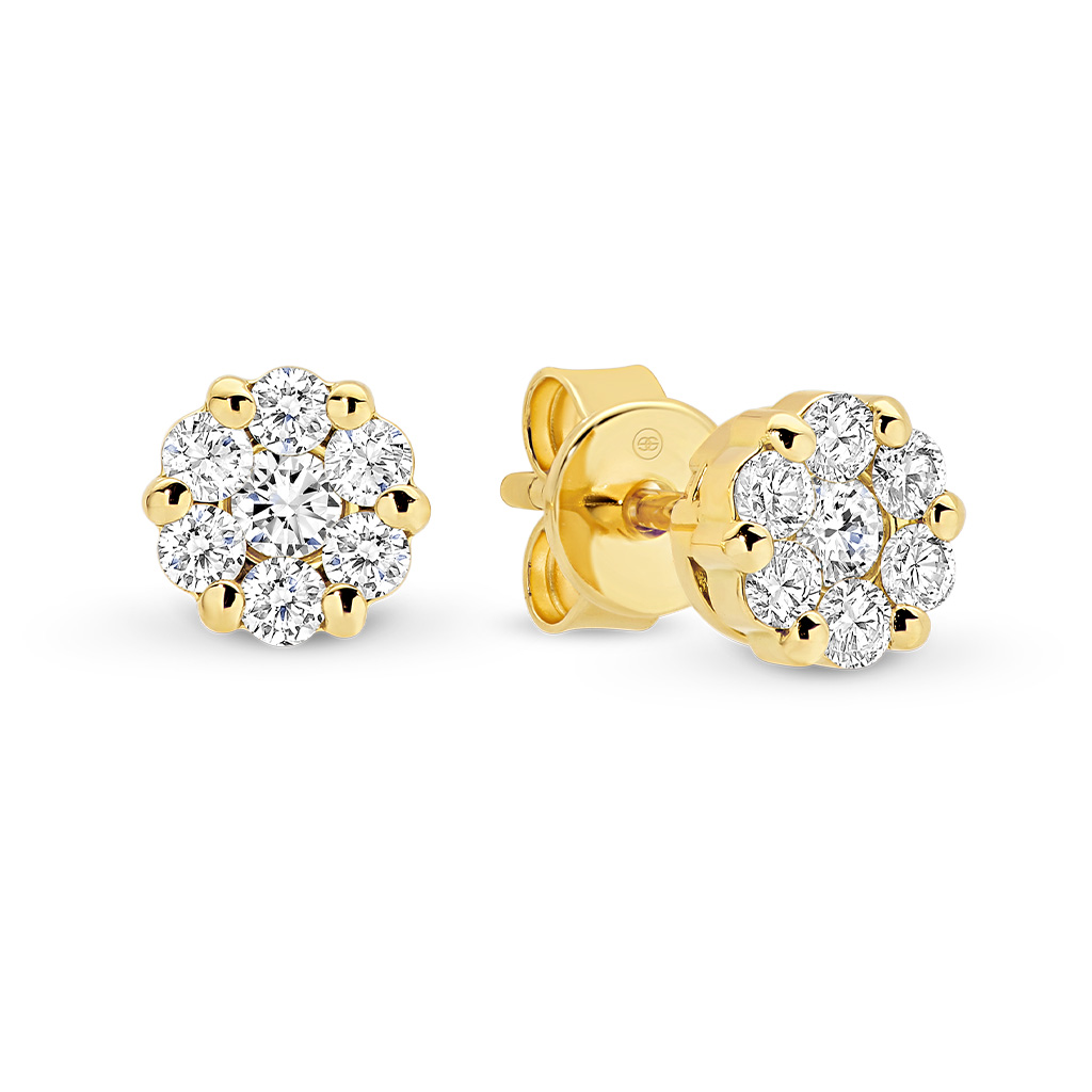 Diamond Cluster Stud Earrings in 18K Yellow Gold