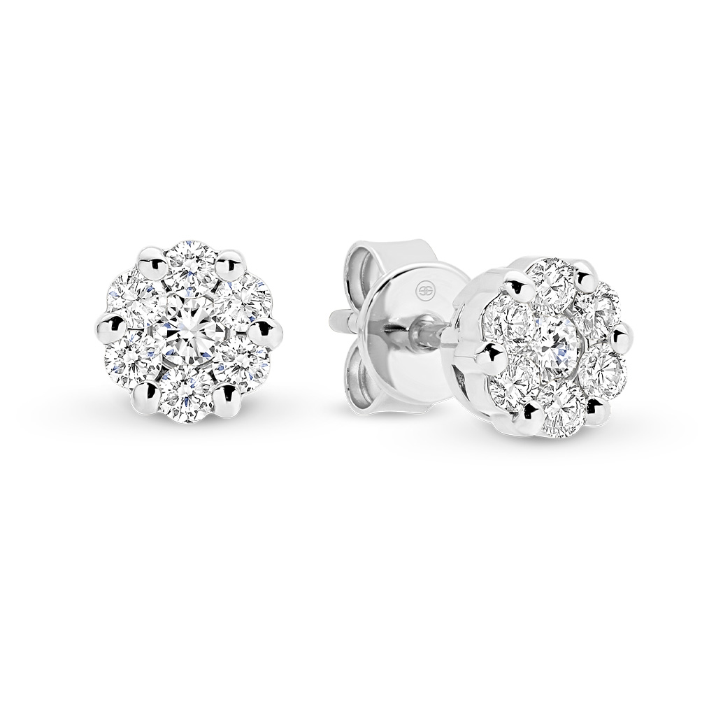 Diamond Cluster Stud Earrings in White Gold