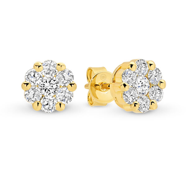 Classic Cluster Diamond Stud Earrings in 18K Yellow Gold | IFE068 YG