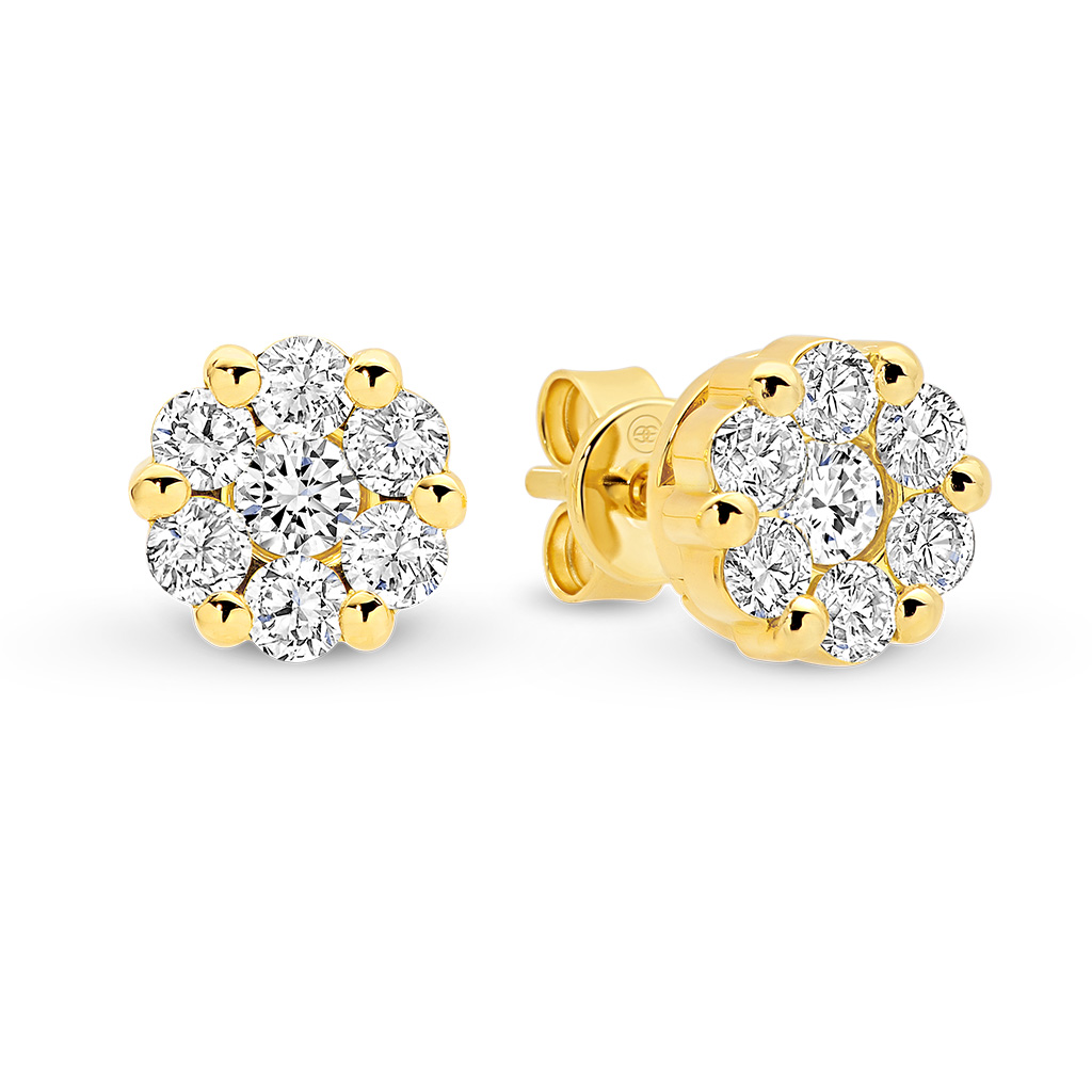 Classic Cluster Diamond Stud Earrings in 18K Yellow Gold
