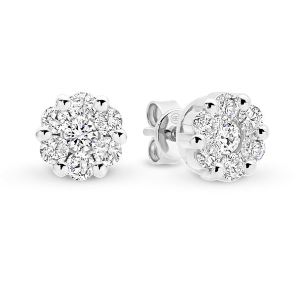 Classic Cluster Diamond Stud Earrings in 18K White Gold | IFE074