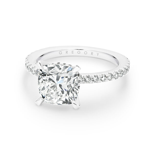 Cushion Cut Square Diamond Band Engagement Ring