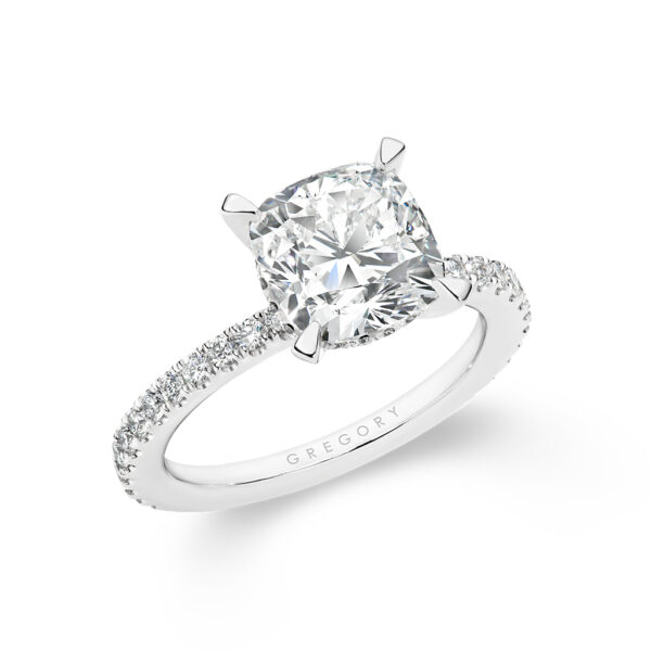 Cushion Cut Square Diamond Band Engagement Ring