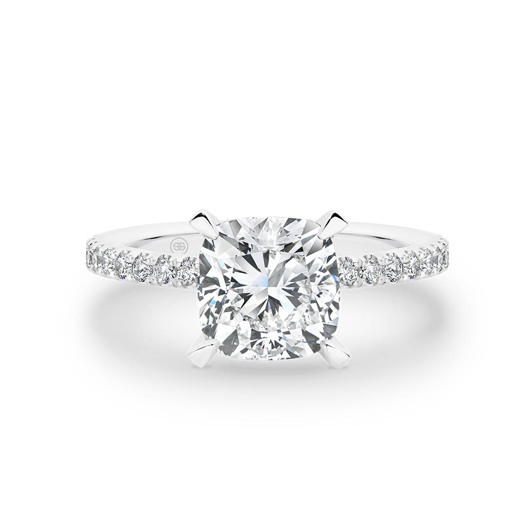 Cushion Cut Square Diamond Band Engagement Ring