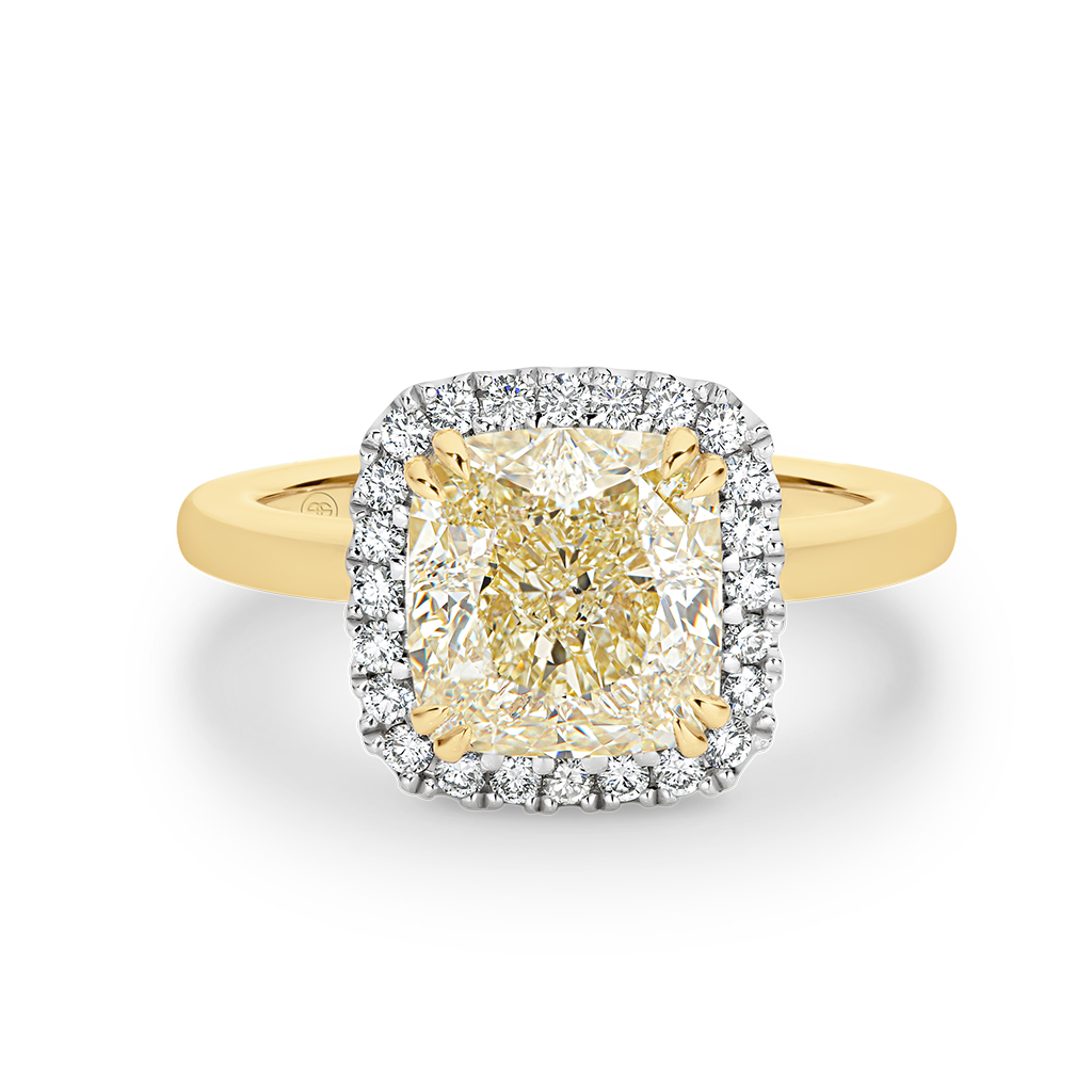 Cushion Cut Halo Yellow Diamond Engagement Ring