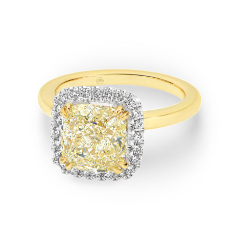 Cushion Cut Halo Yellow Diamond Engagement Ring - Gregory Jewellers