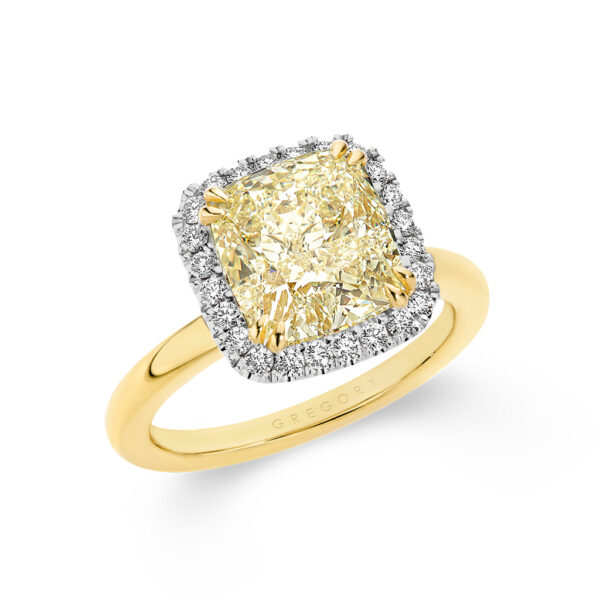 Cushion Cut Halo Yellow Diamond Engagement Ring