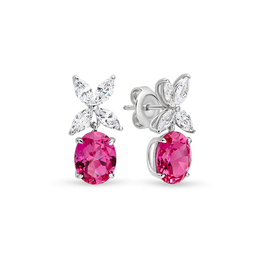 Hot Pink & White Cubic Zirconia Silver Penelope Earrings