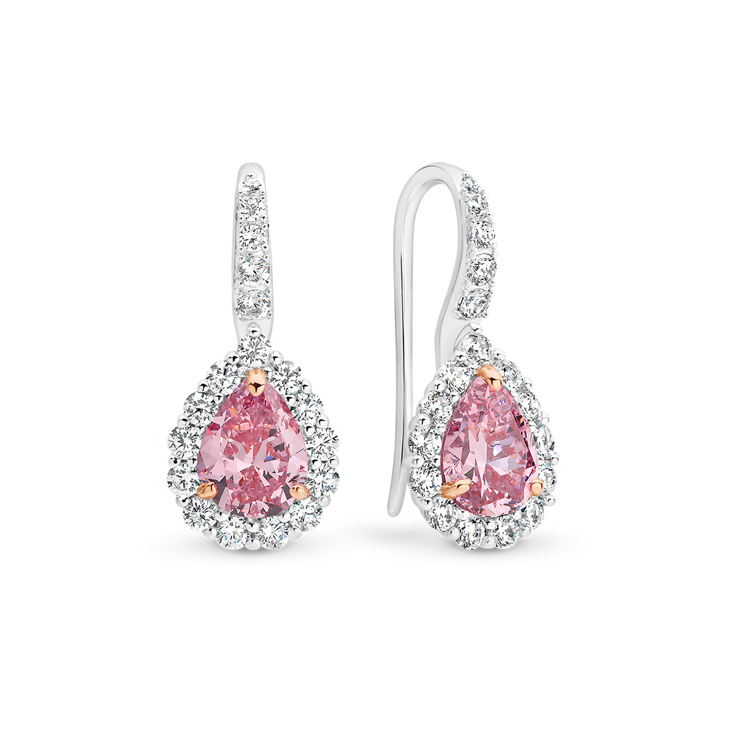 Pink &#038; White Cubic Zirconia Silver Halo Joelle Earrings
