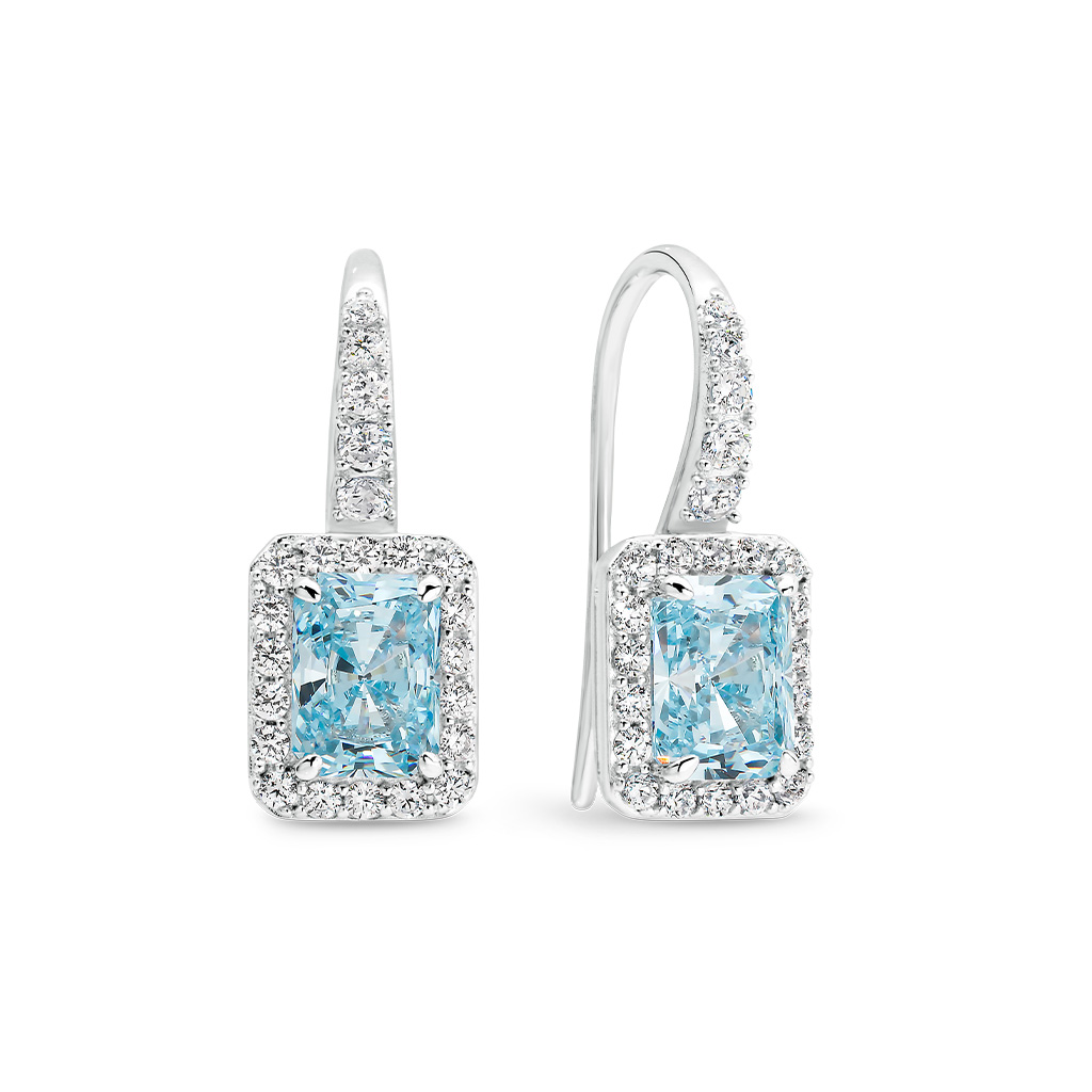 Sky Blue &#038; White Cubic Zirconia Silver Halo Tina Earrings