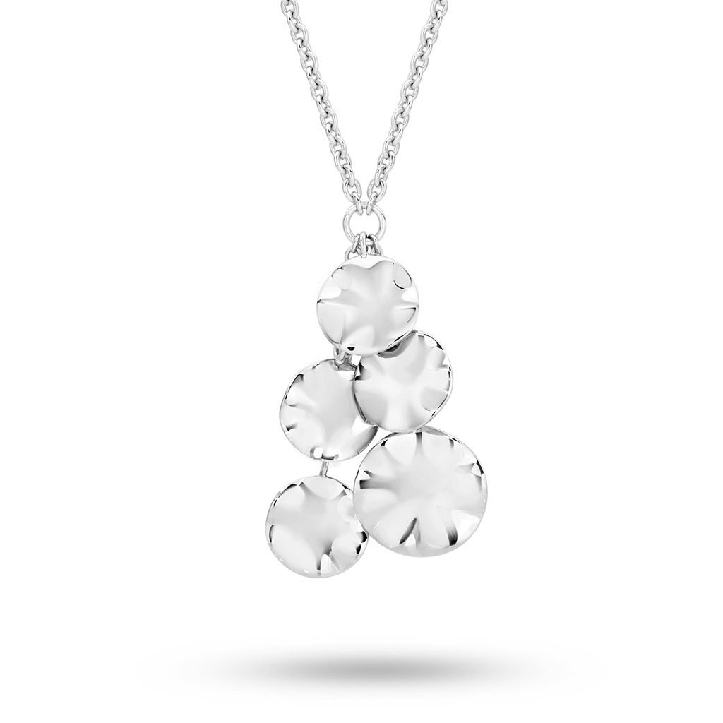 Mabel Cluster Disc Silver Drop Necklace