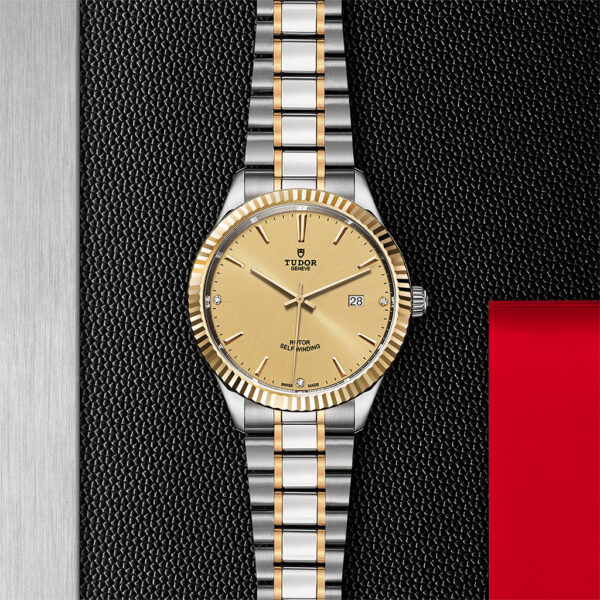 Tudor Style 41mm Champagne-colour dial with 3 diamonds Steel and Yellow Gold Bracelet