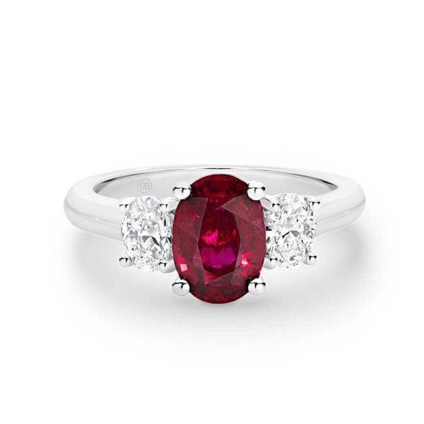 Oval Mozambique Ruby and Diamond Trilogy Ring