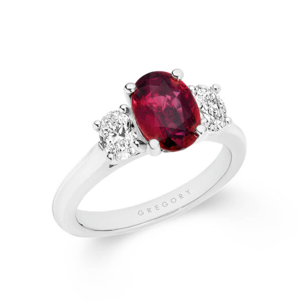 Oval Mozambique Ruby and Diamond Trilogy Ring