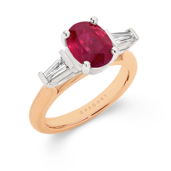 Oval Ruby and Diamond Trilogy Ring