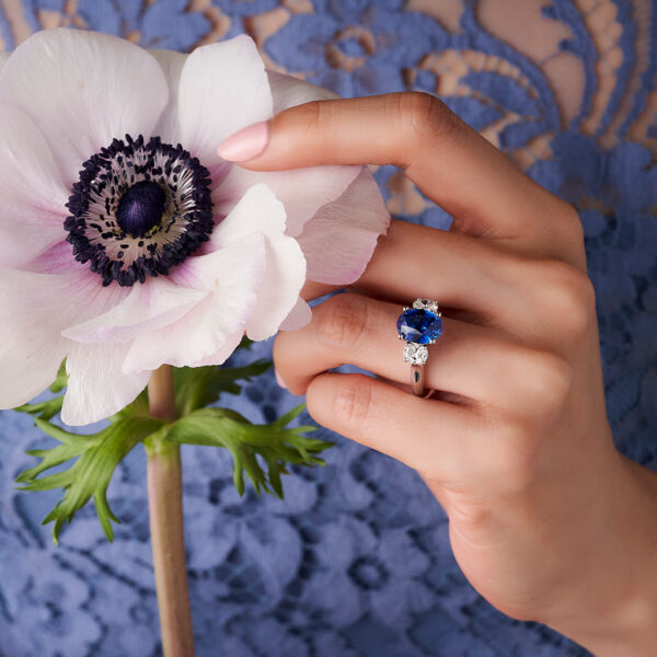 Oval Sapphire and Diamond Trilogy Ring