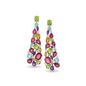 Multi-Coloured Gemstone & Diamond Cocktail Drop Earrings