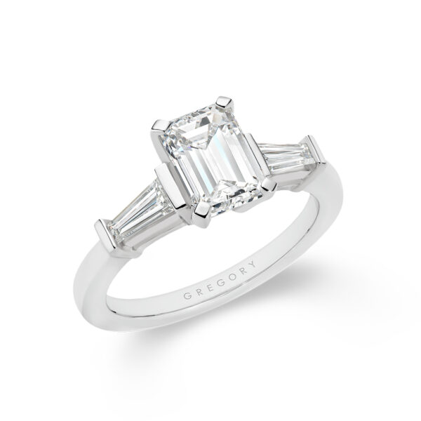 Trilogy Emerald & Tapered Baguette Diamond Engagement Ring | A2044
