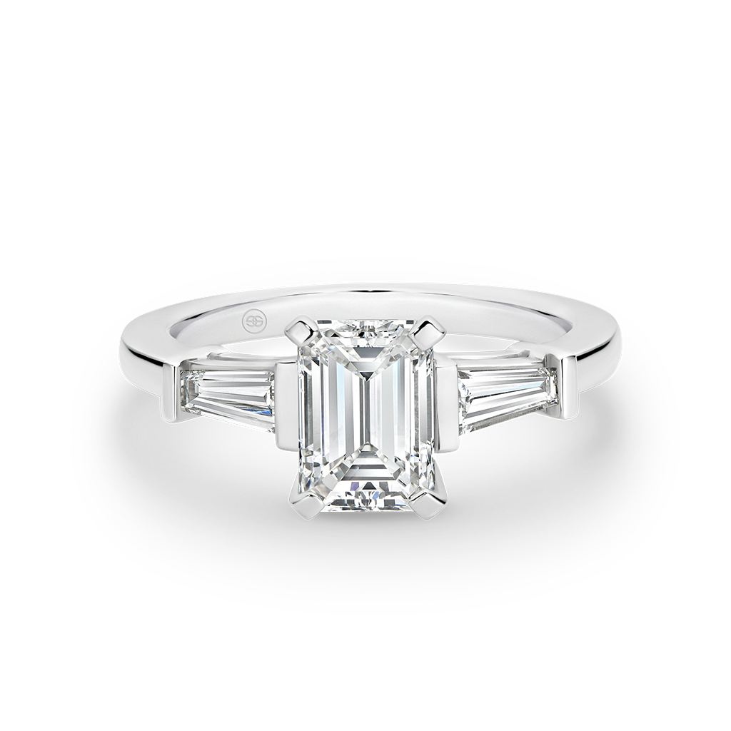 Trilogy Emerald &#038; Tapered Baguette Diamond Engagement Ring