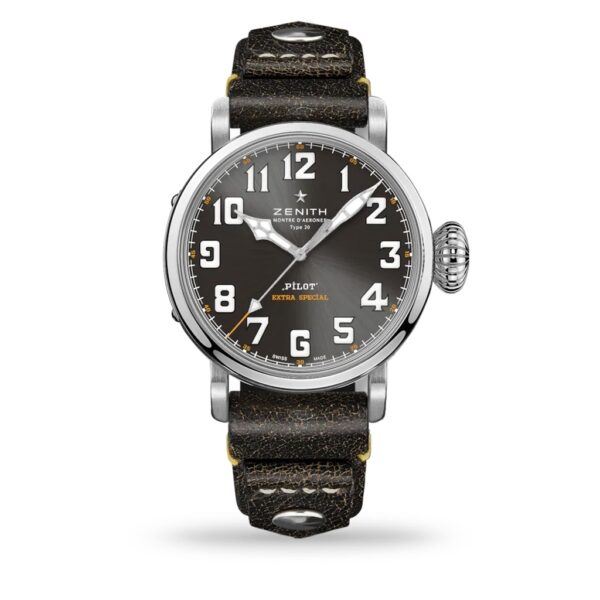 Zenith Pilot Type 20 Rescue, 45mm brushed steel case, Leather strap | 03.2434.679/20.I010