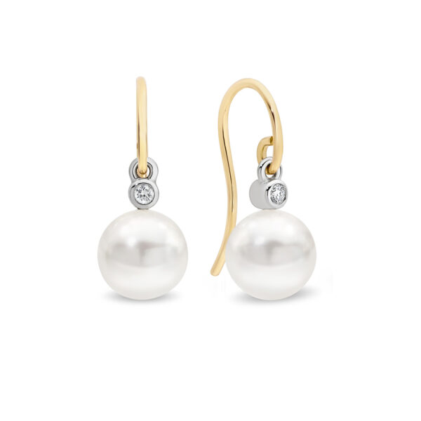E39Y09W Allure South Sea Pearl French Hook Diamond Earrings