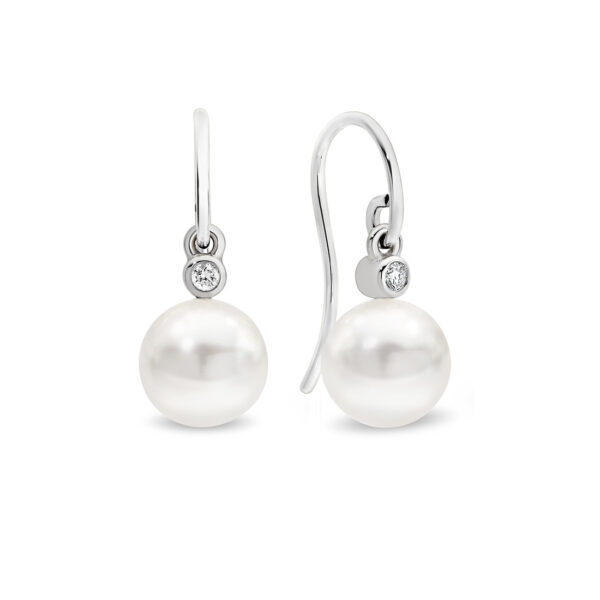 E39W09W Allure South Sea Pearl French Hook Diamond Earrings