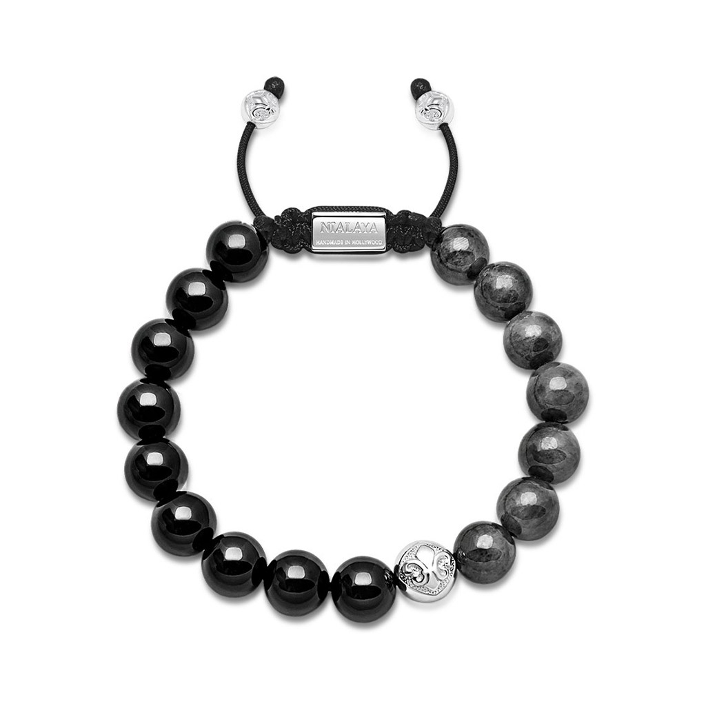 Nialaya Men's Beaded Bracelet with Agate and Silver Logo Ball