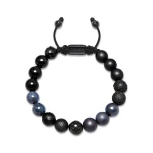 Nialaya Men's Beaded Bracelet with Matte Onyx, Lava Stone and Black Agate | MBS10_033