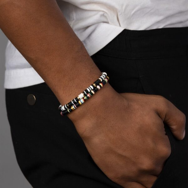 Nialaya Men's Beaded Bracelet with Black Disc Beads and Gold | MCRG_010