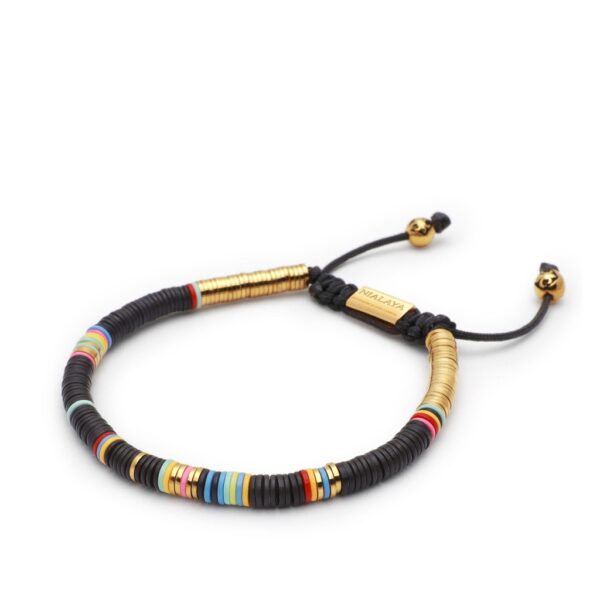 Nialaya Men's Beaded Bracelet with Black Disc Beads and Gold | MCRG_010