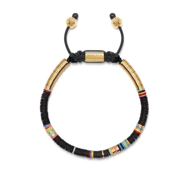 Nialaya Men's Beaded Bracelet with Black Disc Beads and Gold | MCRG_010