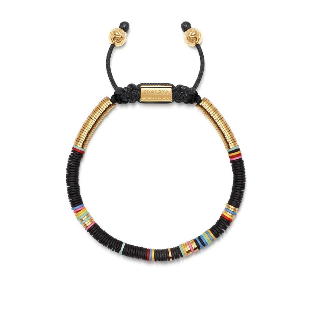 Nialaya Men's Beaded Bracelet with Black Disc Beads